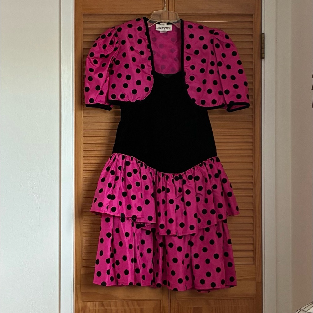Vintage 80’s Pink and Black Polka Dot Dress